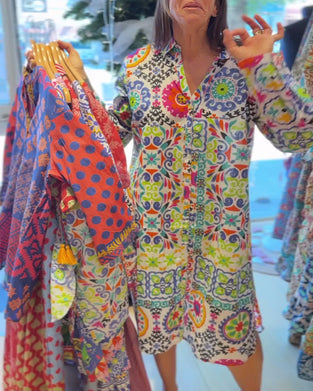 Kleid Langarm Bohemian Druck