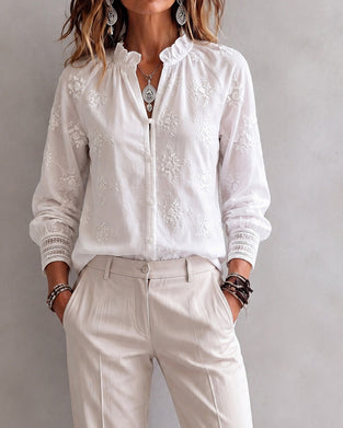 Bluse Rüsche Kante Mandarin Kragen