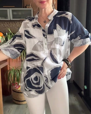 Bluse lässig Stehkragen bedruckt