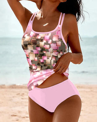 Badeanzug Zweiteilig Farbblock Bedruckt