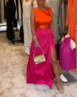 Ärmelloses freizeitkleid mit schlitz