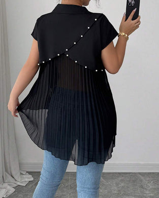 Hemd Perlen Chiffon Panel Plissee