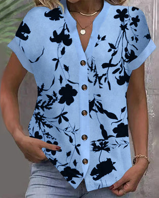 Hemd lässig bedruckt V-Ausschnitt Kurzarm