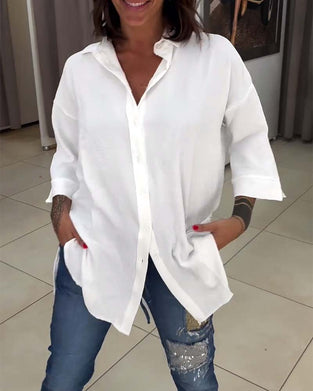 Einfarbiges Button-Down-Hemd mit Revers