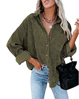 Einfarbige Cordbluse Mit Tasche