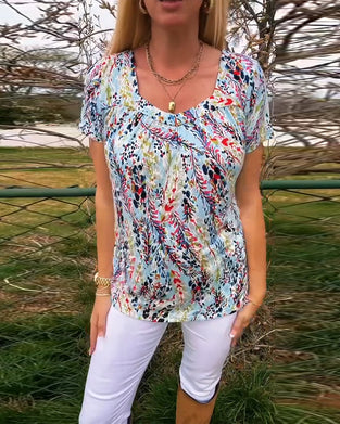 T-Shirt U-Ausschnitt Kurzarm Bedruckt