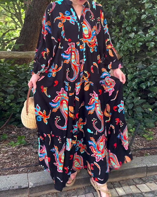 Patchworkkleid mit vintage-print und langen ärmeln