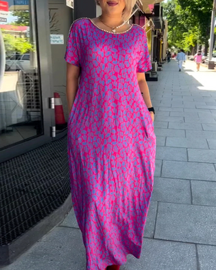 Kleid Temperament Kurzärmlig Drapee Druck