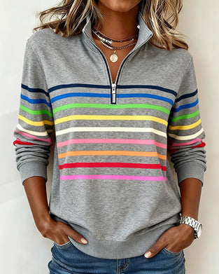 Modisches Sweatshirt Mit Halbem Reißverschluss Und Regenbogenstreifen