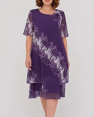 Kleid Rundhals Blumen Lässig