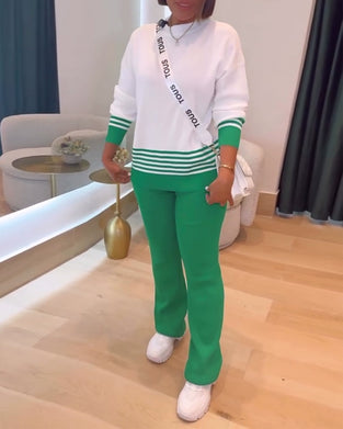 Gestreiftes Kontrast Pullover Hose Set