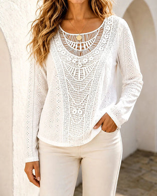 Bluse Rundhals Ausschnitt Langarm Uni Farbe