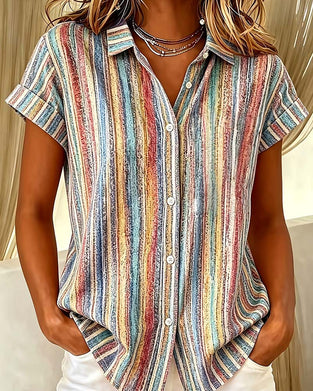 Bluse Gestreift Farbblock Lässig