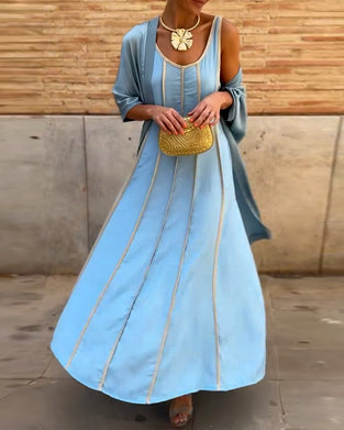 Gesetzt Gedruckt Rundhals Langkleid Casual Top Zwei Teile