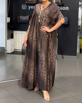 Kleid Gradient V-Ausschnitt Leopardenmuster