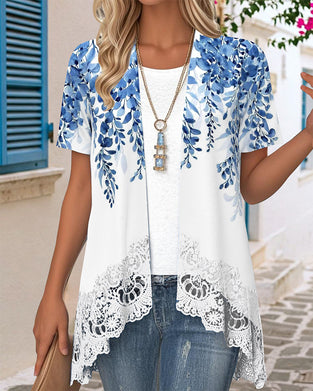 Bluse Unregelmäßiger Faux-Zweiteiler Druck