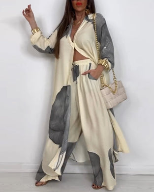 Anzug Revers Knopf Farbblock Gestreifte Gerade Hosen