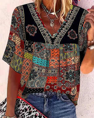 Plisierter T-Shirt Mit Vintage-Muster