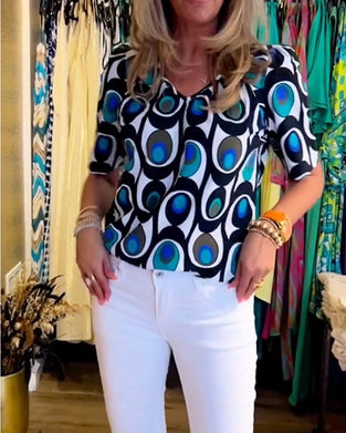 Lässiges Oberteil mit geometrischem Print und Puffärmeln