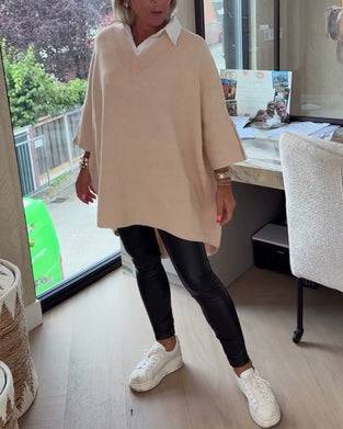 Pullover Mit V-Ausschnitt, Geknöpft Und Asymmetrisch Merkmalen