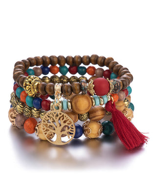Boho mehrschichtiges holzperlenarmband