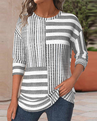 Lässiges, gestreiftes, bedrucktes Oberteil