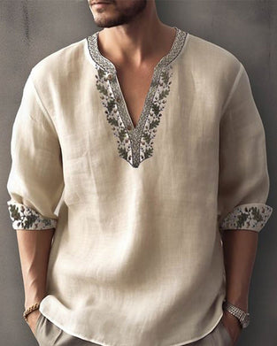 Lässiges Herrenoberteil mit V-Ausschnitt und Panel-Print