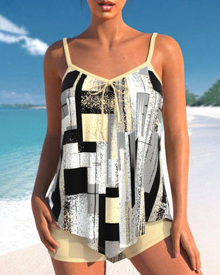 Tankini-Badeanzug mit Bindebändern und Aufdruck