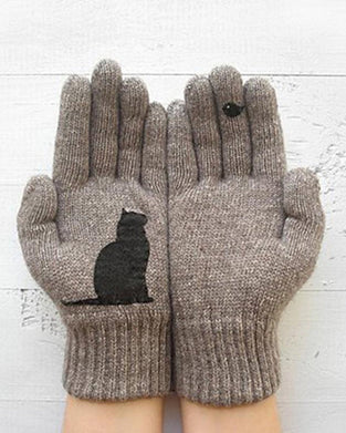 Baumwollhandschuhe mit einer Katze