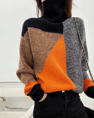 Farbblock-Pullover mit Stehkragen