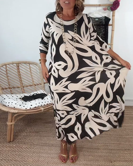 Kleid Mit Rundhalsausschnitt Und Langen Ärmeln Mit Druck