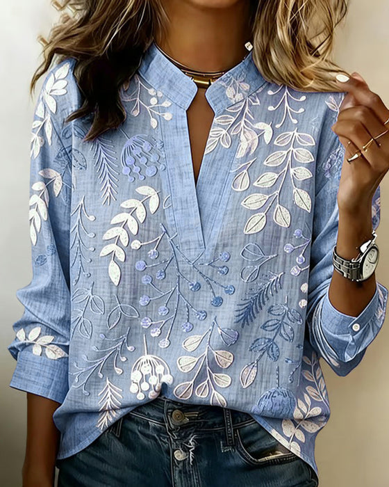 Bluse Mit Blumenmuster Und Stehkragen