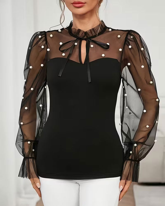 Bluse Einfarbig Puffärmel Trendy