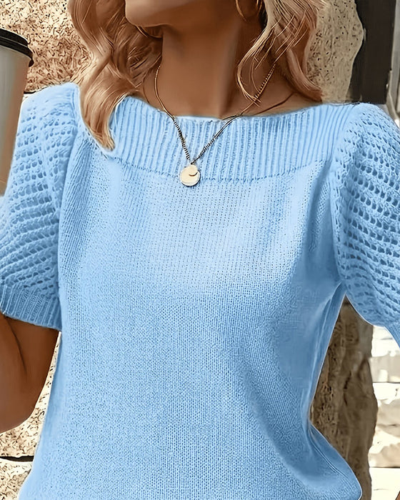 Pullover Unifarbe Puffärmel Kurz