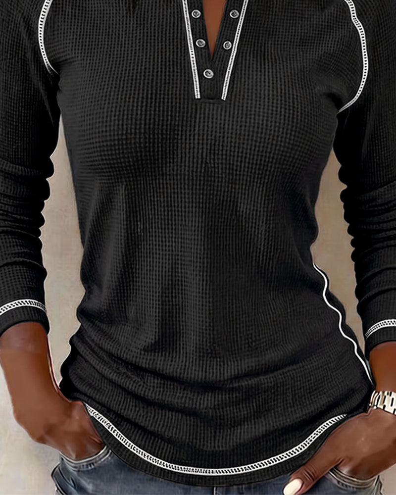 Oberteil Waffel Henley Langarm