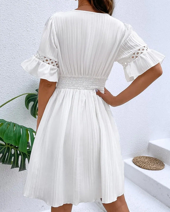 Kleid V-Ausschnitt Ausschnitt Rüsche Ärmel Mini