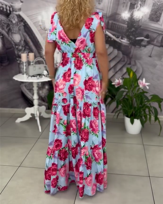 Kleid Sexy V-Ausschnitt Bedruckt