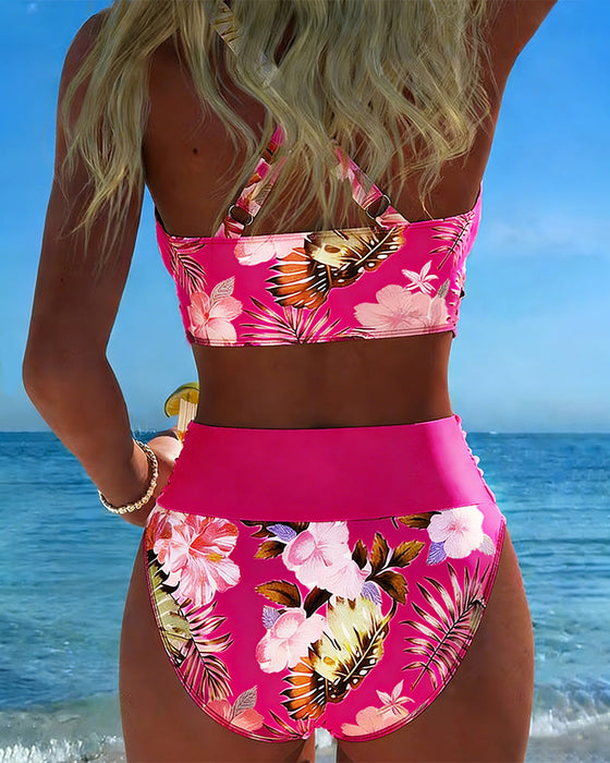 Bikini Kontrast Blumenmuster Geteilt