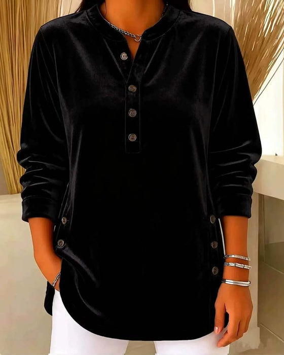 Bluse Lässig Langarm Henley