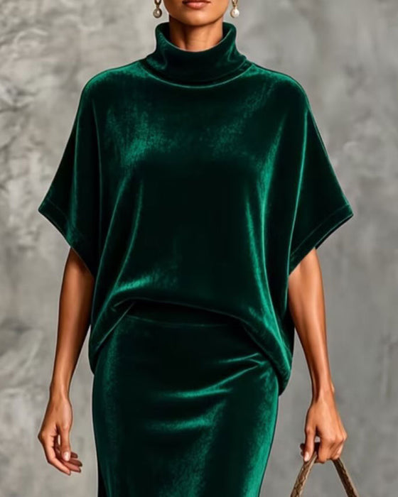 Kleid Hoher Kragen Fledermaus Kurzarm Fischschwanz