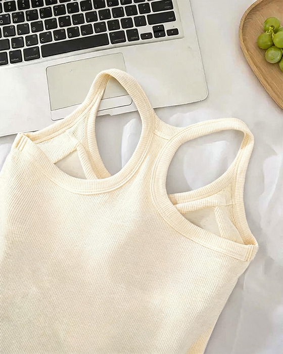 Tanktop Eingebauter Bh Gerippt Einfarbig
