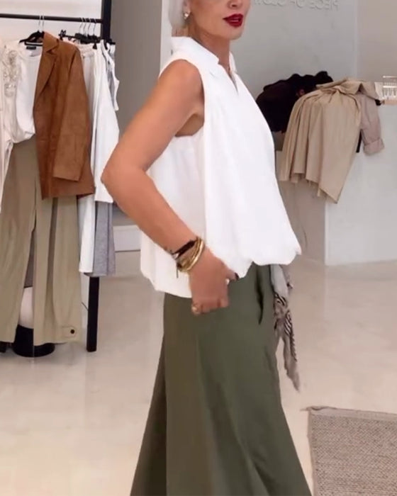 Bluse Ohne Ärmel Revers Locker