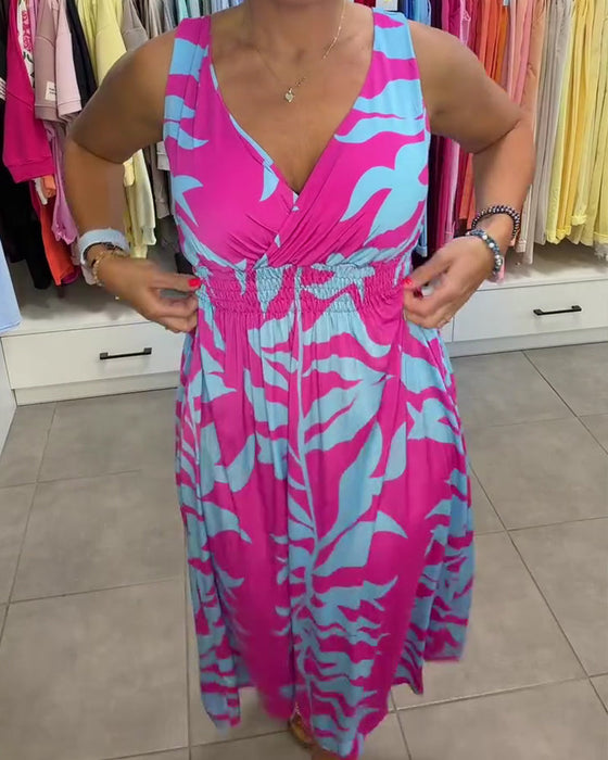 Kleid Ärmellos V-Ausschnitt Elastische Taille Cross Over