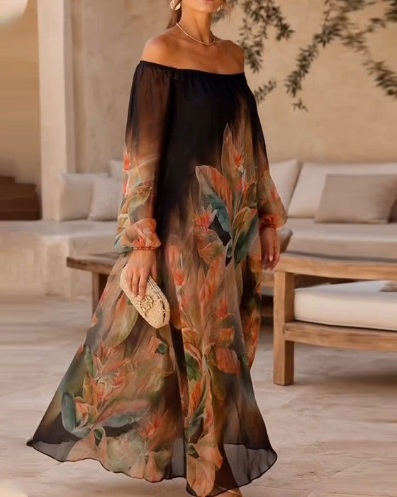 Kleid Mit Schulterfrei Blumiger Farbverlauf