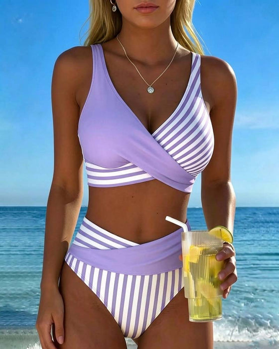 Bikini Gekreuzte Streifen Bedruckt