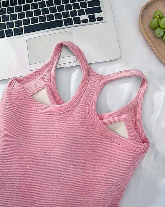 Tanktop Eingebauter Bh Gerippt Einfarbig
