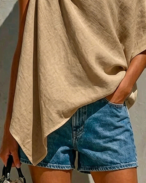 Bluse Ein Schulter Knoten Asymmetrisch