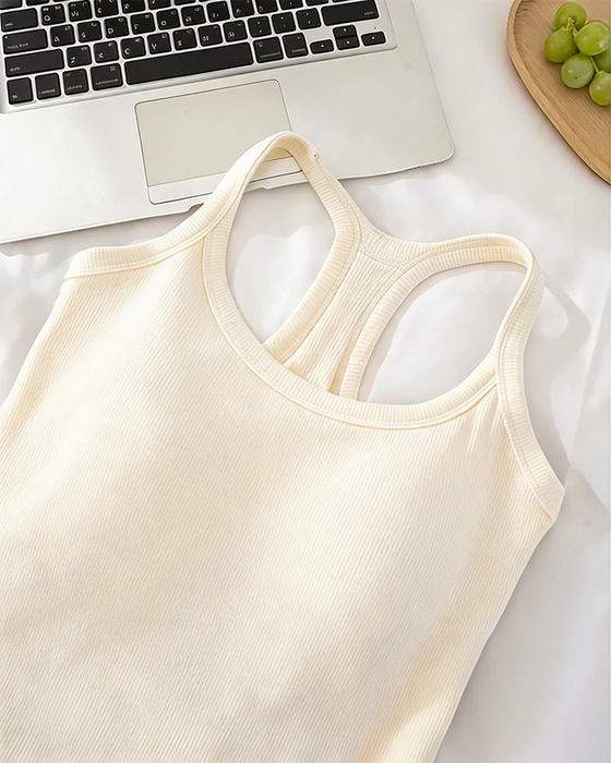 Tanktop Eingebauter Bh Gerippt Einfarbig