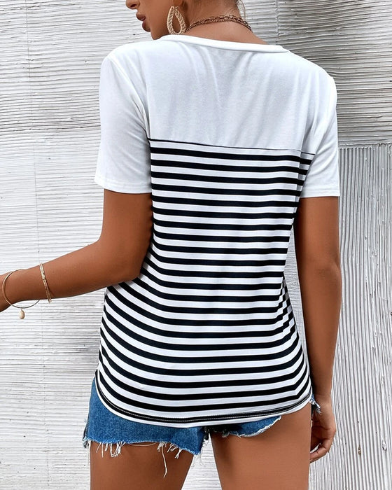 T-Shirt V-Ausschnitt Gestreift Allround