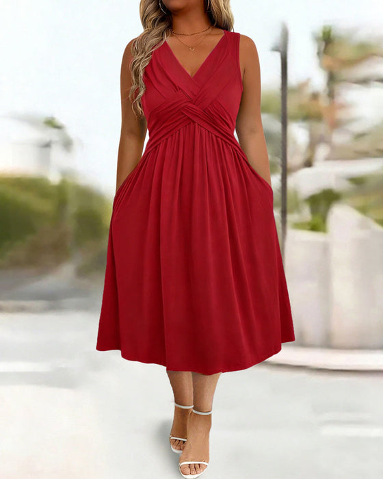 Kleid Einfarbig Tasche Twist Tanktop